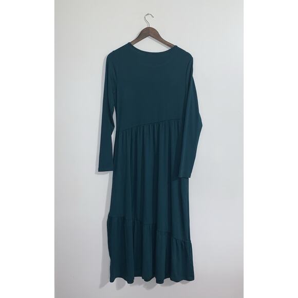 HAEOF Long Sleeve Green Stretchy Midi Women Asymmetrical A Line Dress Size M - Picture 4 of 11